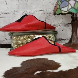 Red Leather Mules, Size 38,  Handmade NWOT
